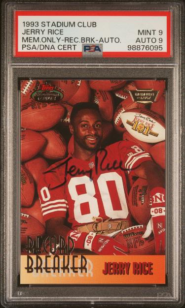 Jerry Rice signed 1993 Stadium Club Members Only Record Breaker Card -PSA Graded 9 MINT/ AUTO 9