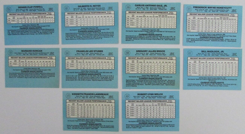 Lot of (10) Autographed 1986 Donruss Los Angeles Dodgers Baseball Cards