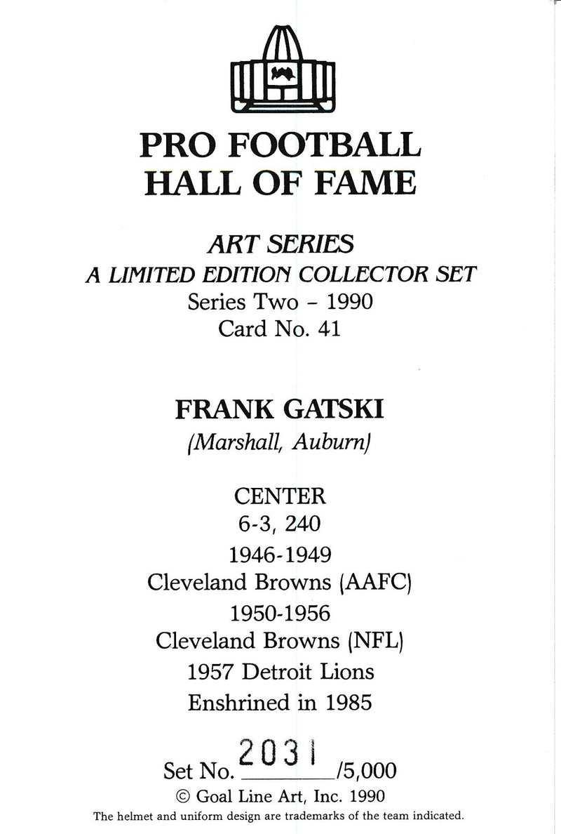 Frank Gatski HOF Browns Signed/Inscribed Goal Line Art GLAC Postcard 163823