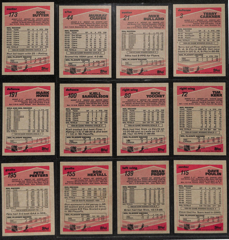 1989-90 Topps Hockey Philadelphia Flyers Complete Team Set (12/12) Cards 189214