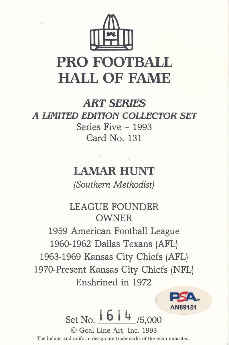 Lamar Hunt HOF Signed/Inscribed 1993 GLAC Postcard Chiefs PSA/DNA 191847
