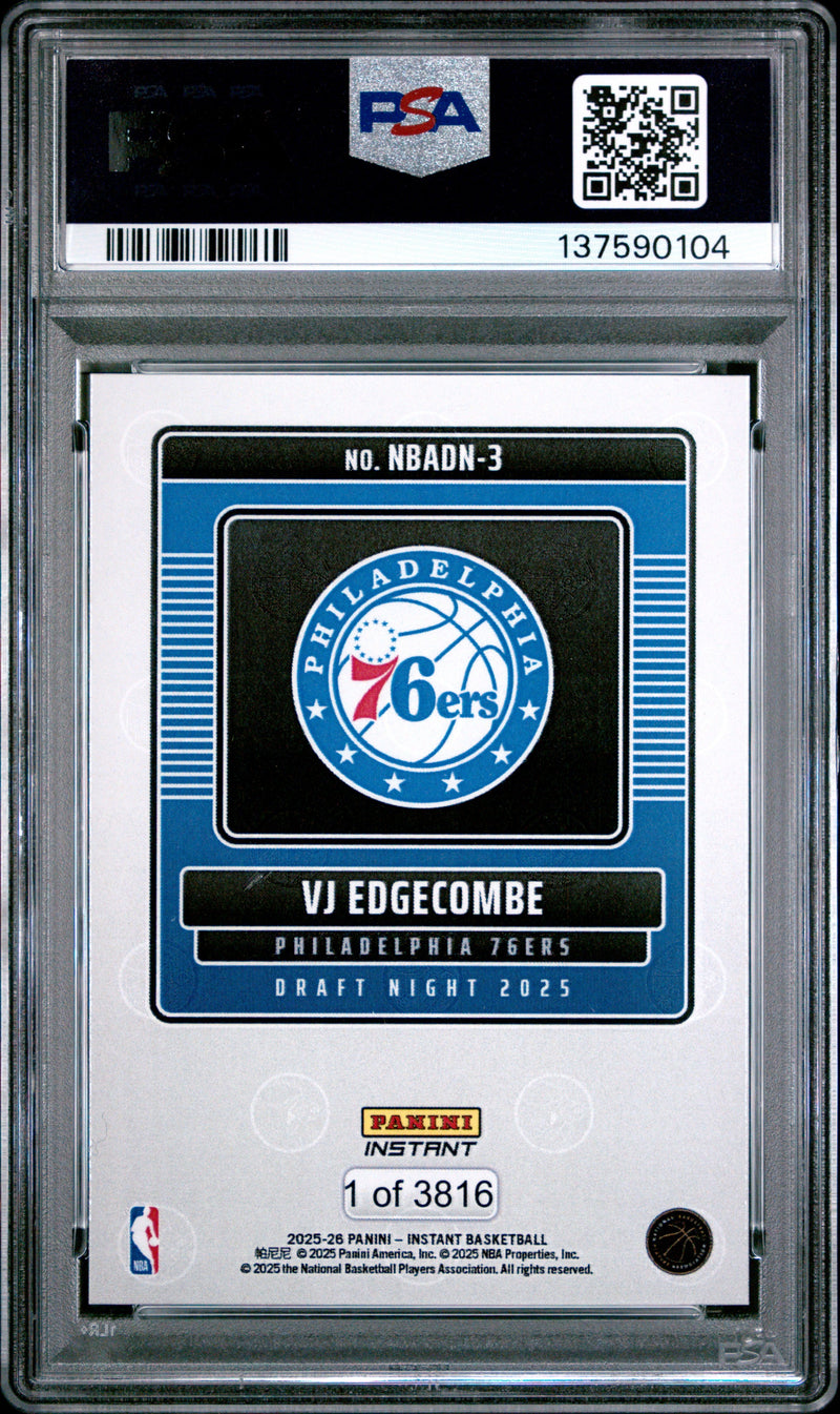Graded 2025 Panini Instant VJ Edgecombe #3 Draft Night Rookie RC Basketball Card PSA 10 Gem Mint