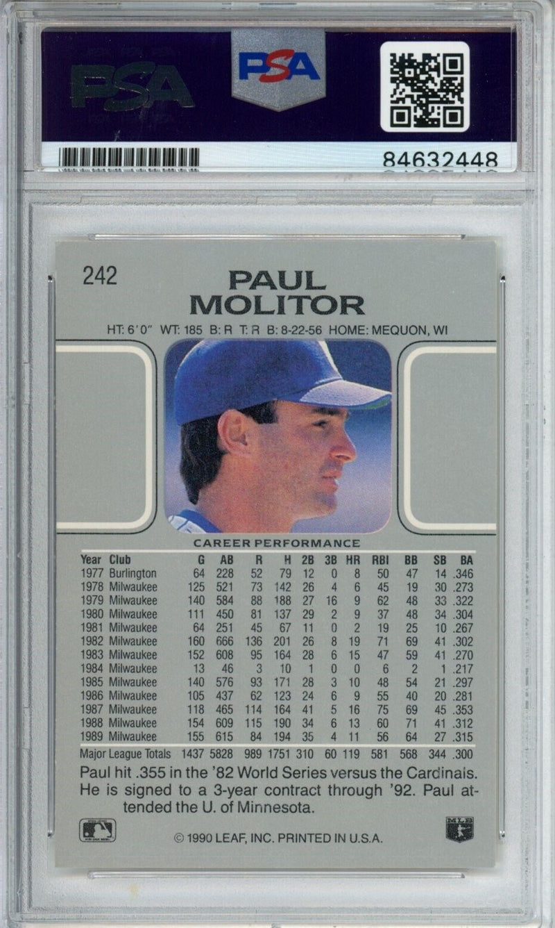1990 Leaf Paul Molitor HOF #242 Card Signed Milwaukee Brewers PSA/DNA