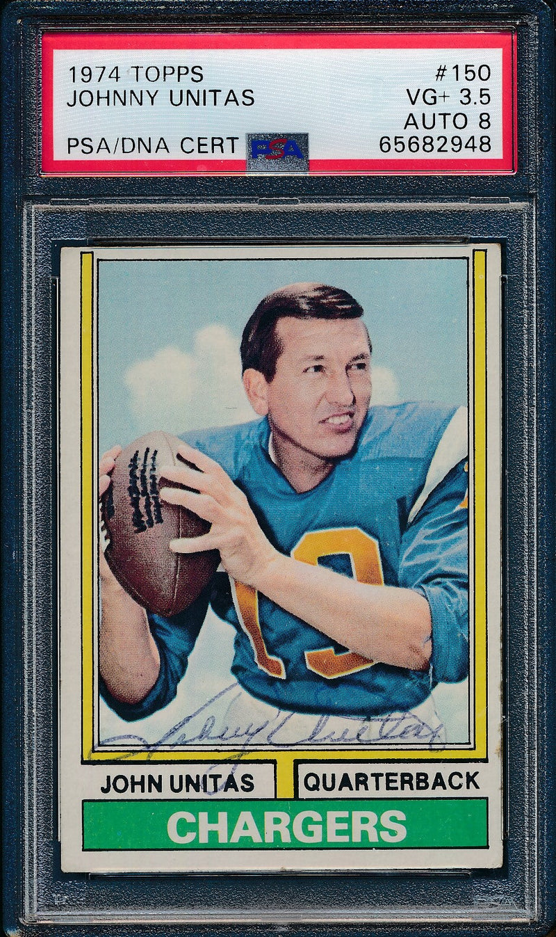 Johnny Unitas HOF Signed 1974 TOPPS Football Card #150 Colts PSA/DNA 184895