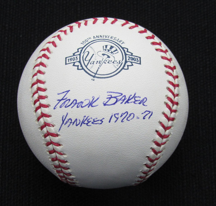 Frank Baker Signed/Auto Yankees 100th OML Baseball JSA Inscr 186935