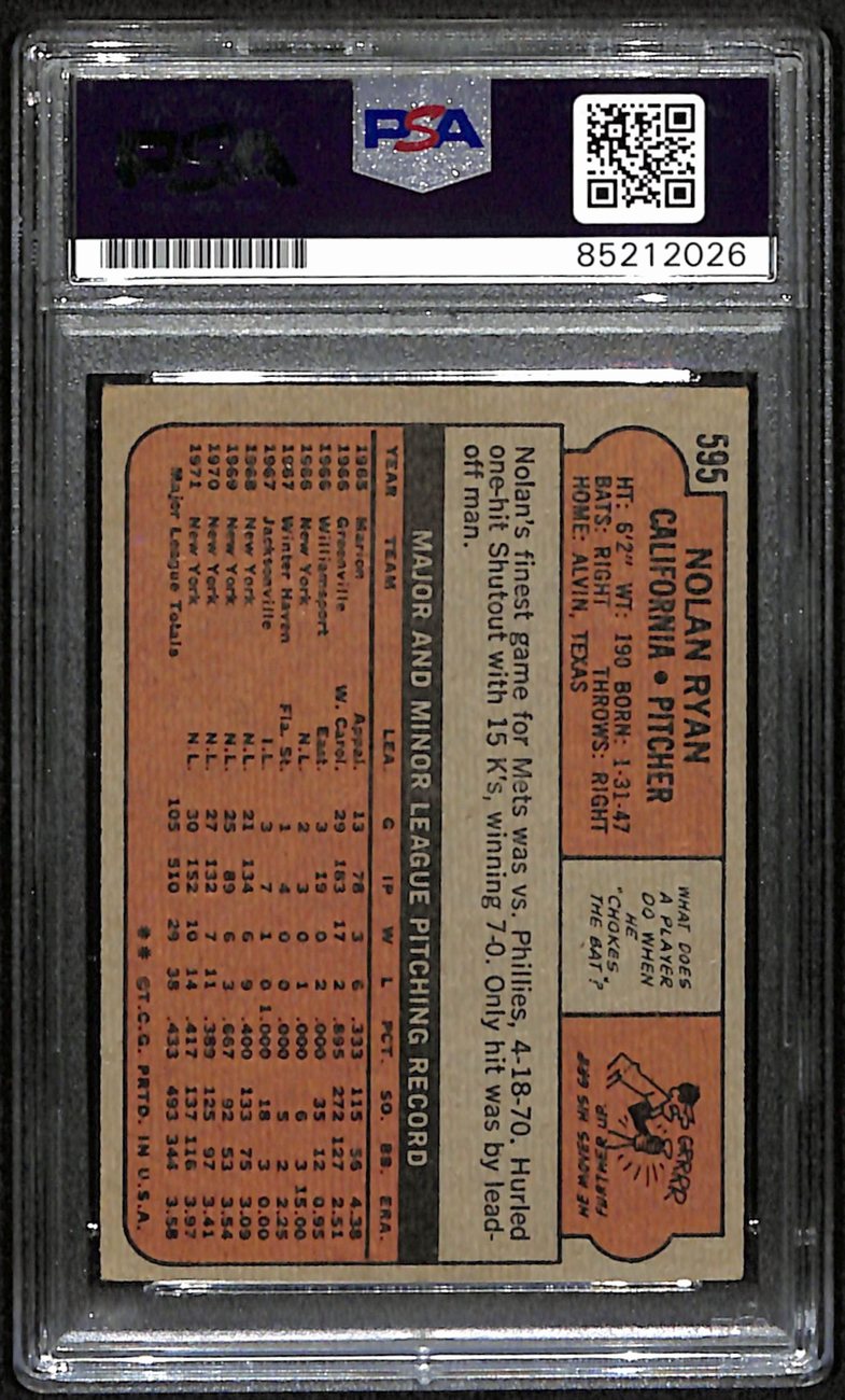 Nolan Ryan HOF Mets Signed/Autographed 1972 TOPPS Card #595 PSA/DNA