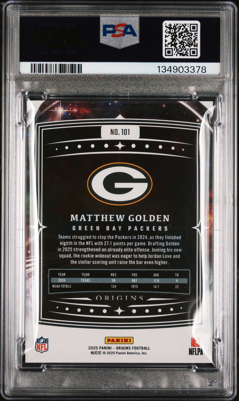 Graded 2025 Panini Origins Matthew Golden #101 Rookie RC Football Card PSA 9 Mint