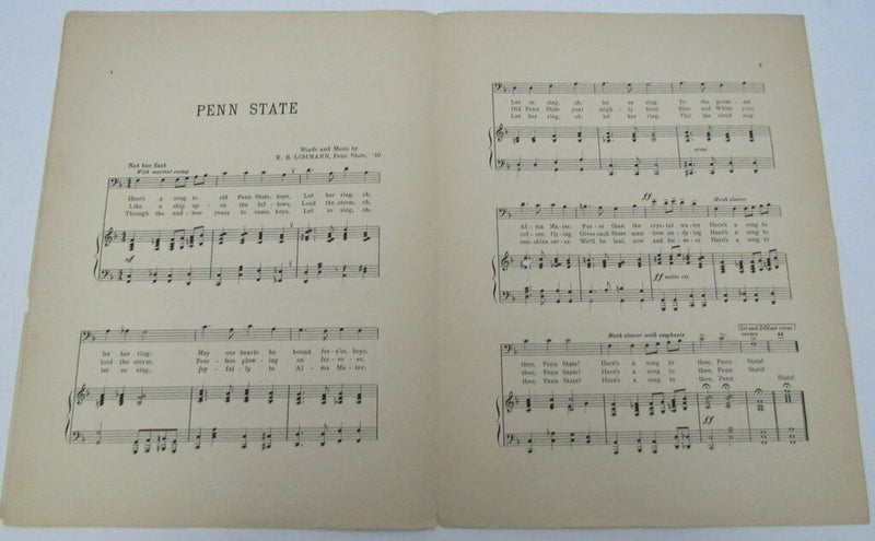 1910 "Penn State" Music Sheet Music & Words  by Karl B. Lohmann 129524