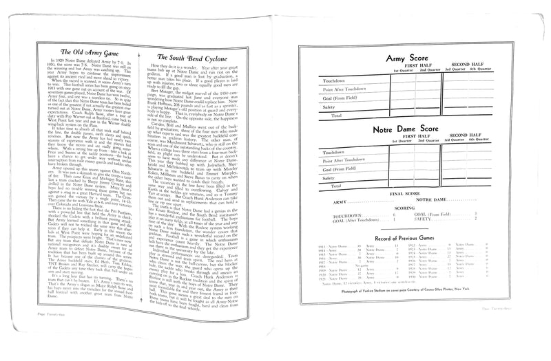 11/28/1931 Army vs. Notre Dame College Program 185774