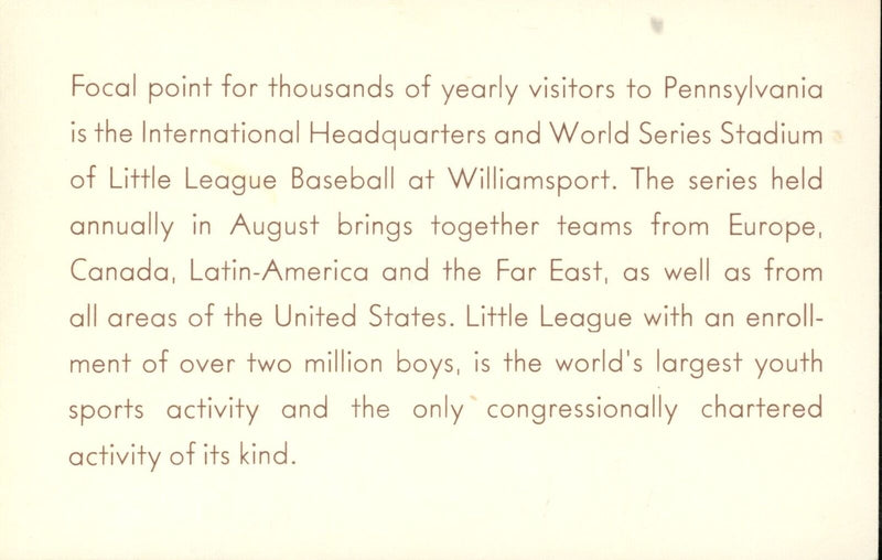 1940's Postcard Little League Williamsport, PA 176193