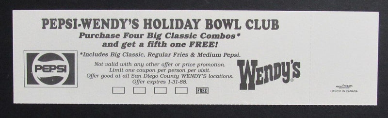 1987 Holiday Bowl College Football Game Full Ticket Iowa vs. Wyoming