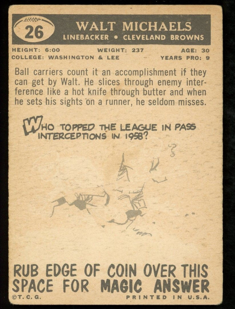 1959 TOPPS Football Card #26 Signed/Auto Walt Michaels Cleveland Browns