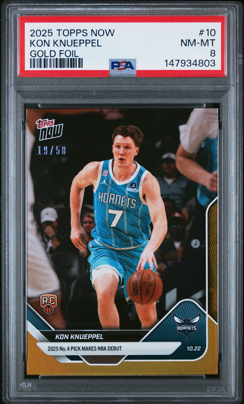 Graded 2025 Topps Now Kon Knueppel #10 Gold Foil /50 Rookie RC Basketball Card PSA 8 Near Mint
