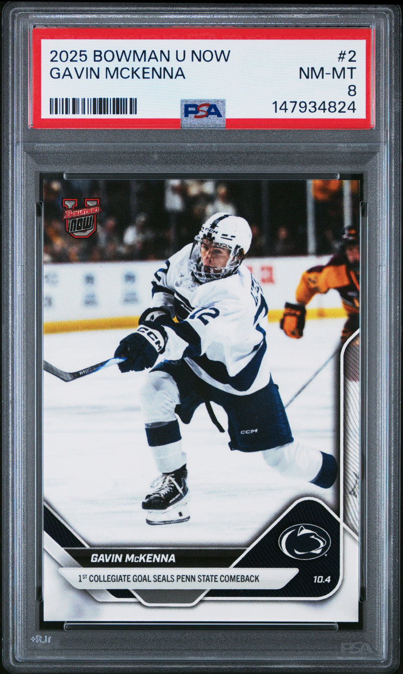 Graded 2025 Topps Bowman U Now Gavin McKenna #2 Rookie RC Hockey Card PSA 8 Near Mint