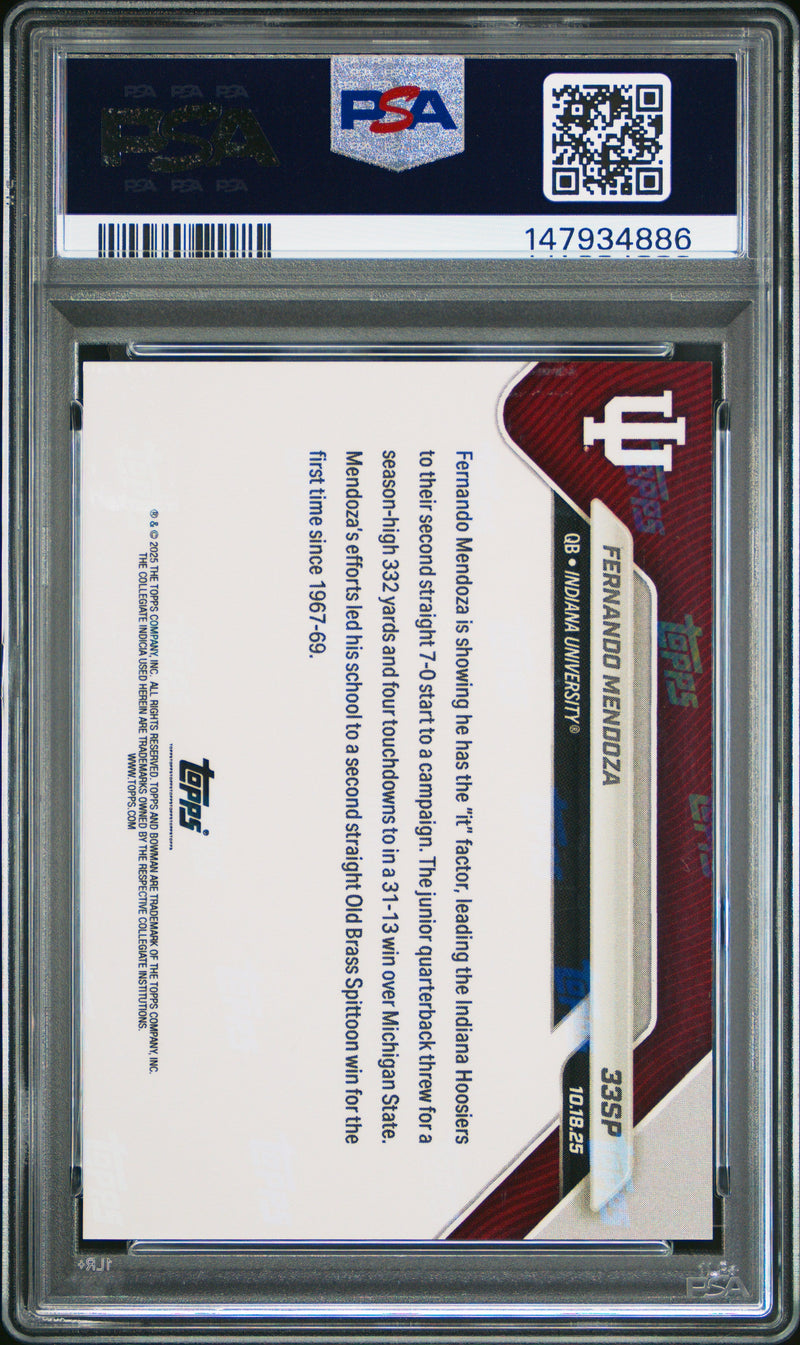 Graded 2025 Topps Bowman U Now Fernando Mendoza #33SP Rookie RC Football Card PSA 10 Gem Mint