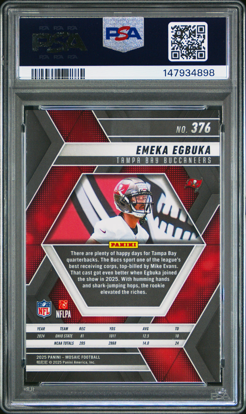 Graded 2025 Panini Mosaic Emeka Egbuka #376 Rookie RC Football Card PSA 10 Gem Mint