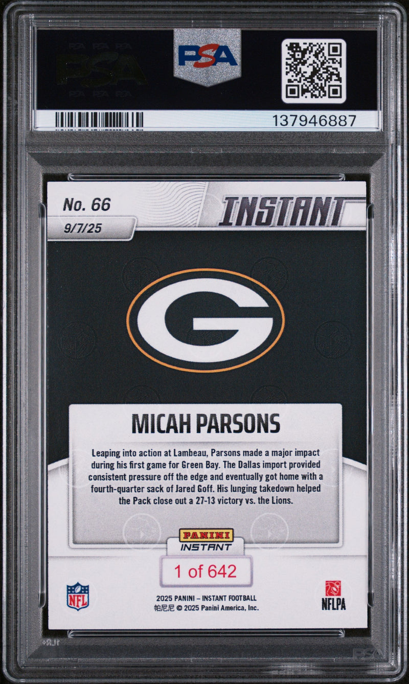 Graded 2025 Panini Instant Micah Parsons #66 Football Card PSA 10 Gem Mint