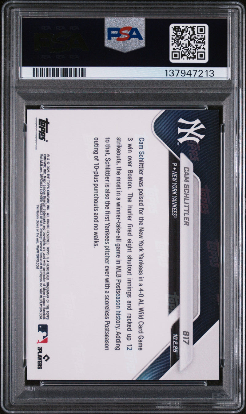Graded 2025 Topps Now Cam Schlittler #817 Rookie RC Baseball Card PSA 5 Excellent