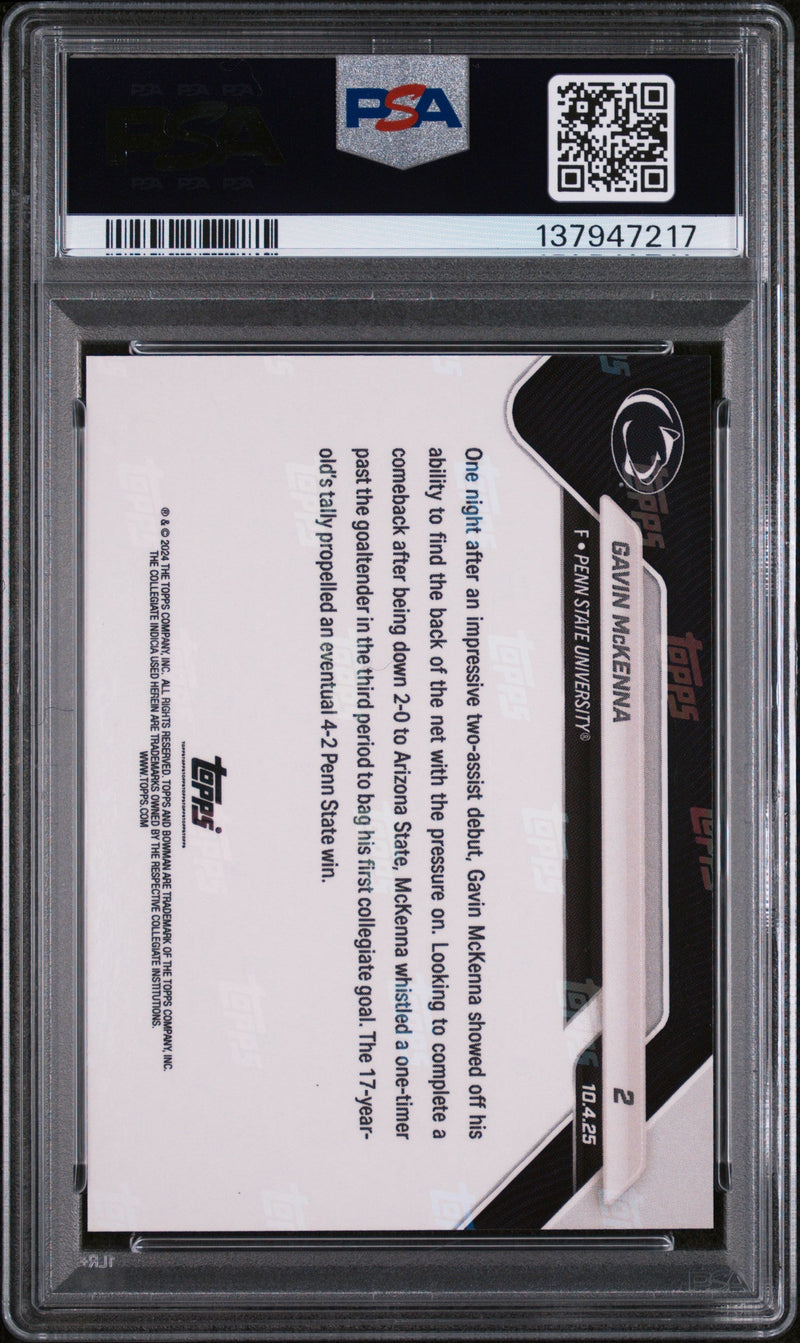 Graded 2025 Topps Bowman U Now Gavin McKenna #2 Orange Foil /25 Rookie RC Hockey Card PSA 9 Mint