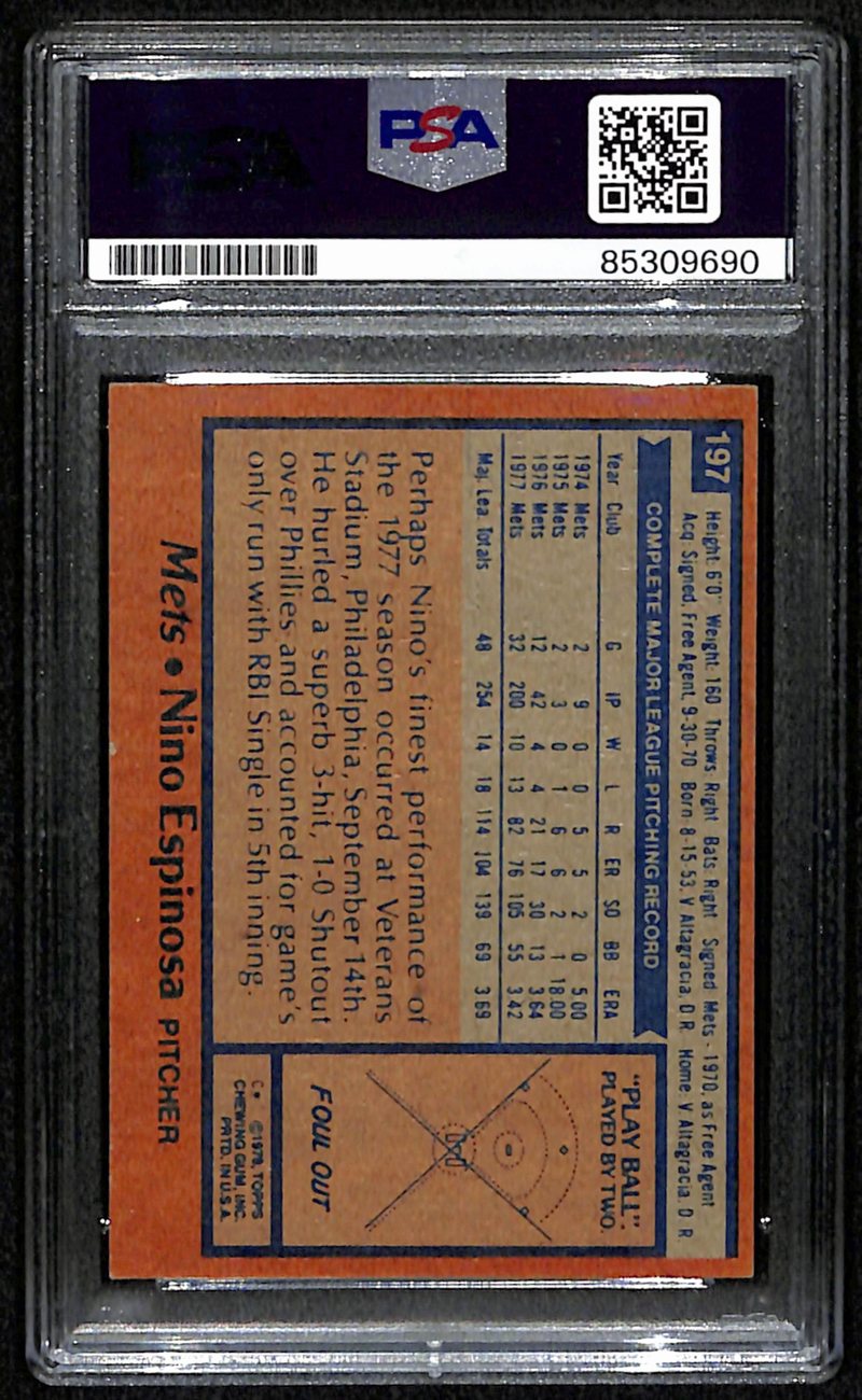 Nino Espinosa Signed/Autographed 1978 Topps Card #197 Tigers PSA/DNA 190671