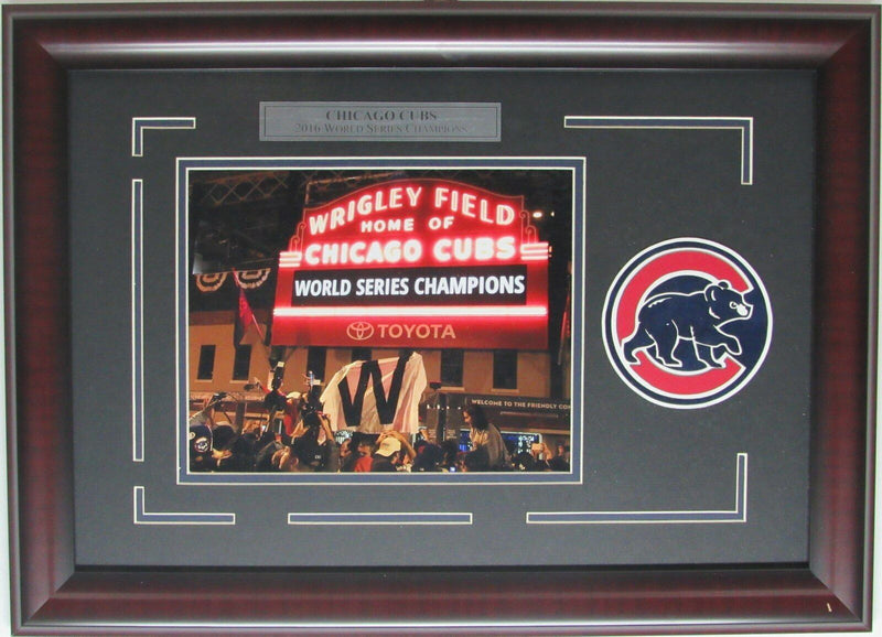 Wrigley Field Cubs 2016 WS Champs Unsigned 8x10 Photo & Cub Logo Framed 146607