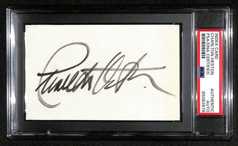 Charlton Heston Signed 3x5 Index Card "The Ten Commandments" PSA/DNA 184333