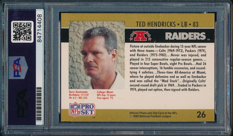 1990 Pro Set Ted Hendricks HOF #26 Card Signed Raiders PSA/DNA 176373