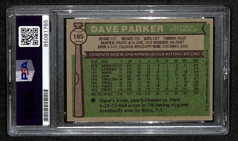 Dave Parker Signed 1976 Topps Card #185 Pittsburgh Pirates PSA/DNA 184532
