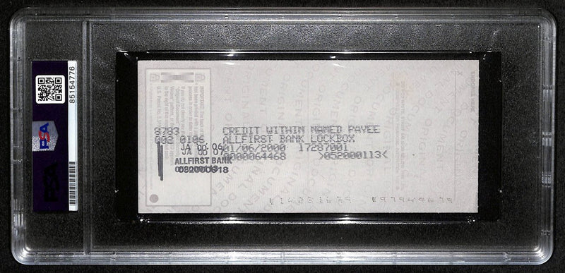 Johnny Unitas HOF Signed/Autographed 2000 Bank Check Colts PSA/DNA MINT 9 189577