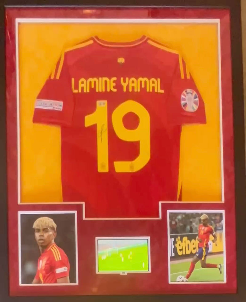Lamine Yamal Signed Spain 34x42 Framed Jersey LED + Video TV Beckett