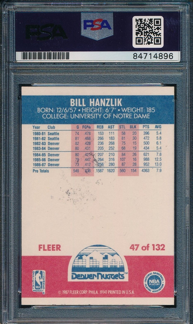 1987 FLEER Bill Hanzlik #47 Card Signed Denver Nuggets PSA/DNA 176657