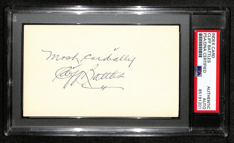 Cliff Battles HOF Signed/Inscr 3x5 Index Card Cleveland Browns PSA/DNA 187439