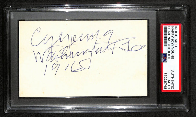 Harry "Cy" Young CFB HOF Signed 3x5 Index Card Washington & Lee PSA/DNA 189025