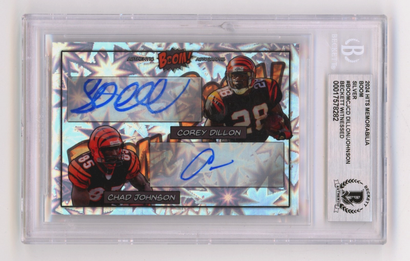Corey Dillon Chad Johnson 2024 Hits Memorabilia BOOM Silver Signed BGS BAS Auto