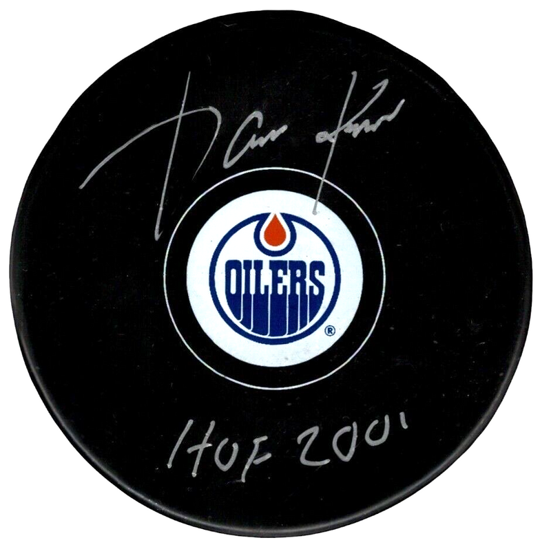 Jari Kurri Signed Edmonton Oilers Logo Puck w/ HOF 2001 Beckett Witness BAS COA