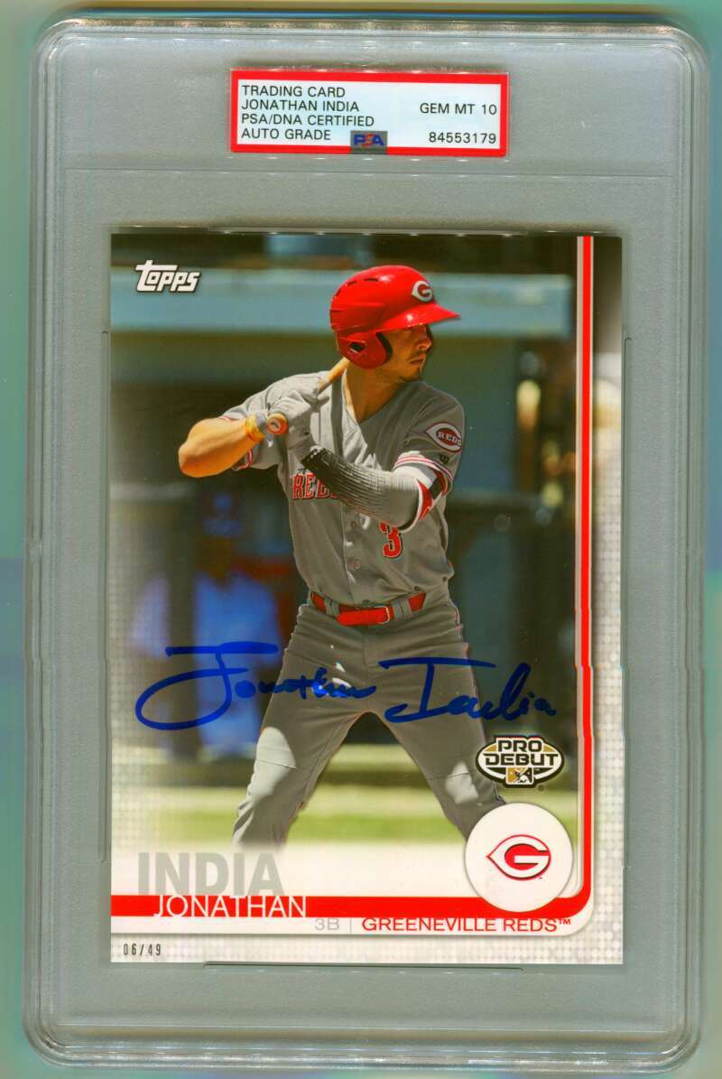Jonathan India 2019 Topps Pro Debut 5x7 JERSEY # 6/49 Signed PSA 10 Auto RC
