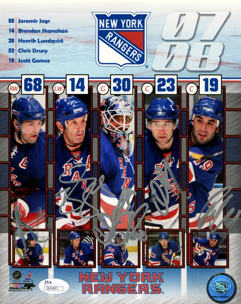 Jagr Shanahan Lundqvist Drury Gomez Signed 2007-08 NY Rangers Team 8x10 JSA COA