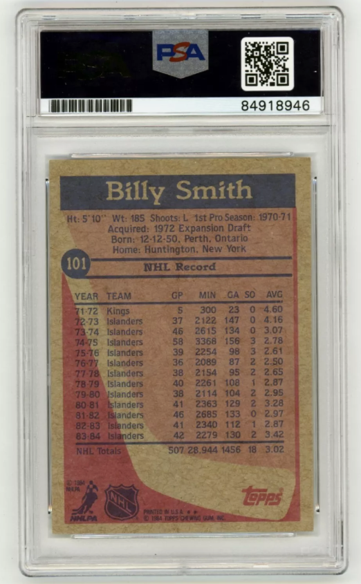 Billy Smith 1984-85 Topps #101 Signed PSA Authentic Auto Blue Islanders HOF