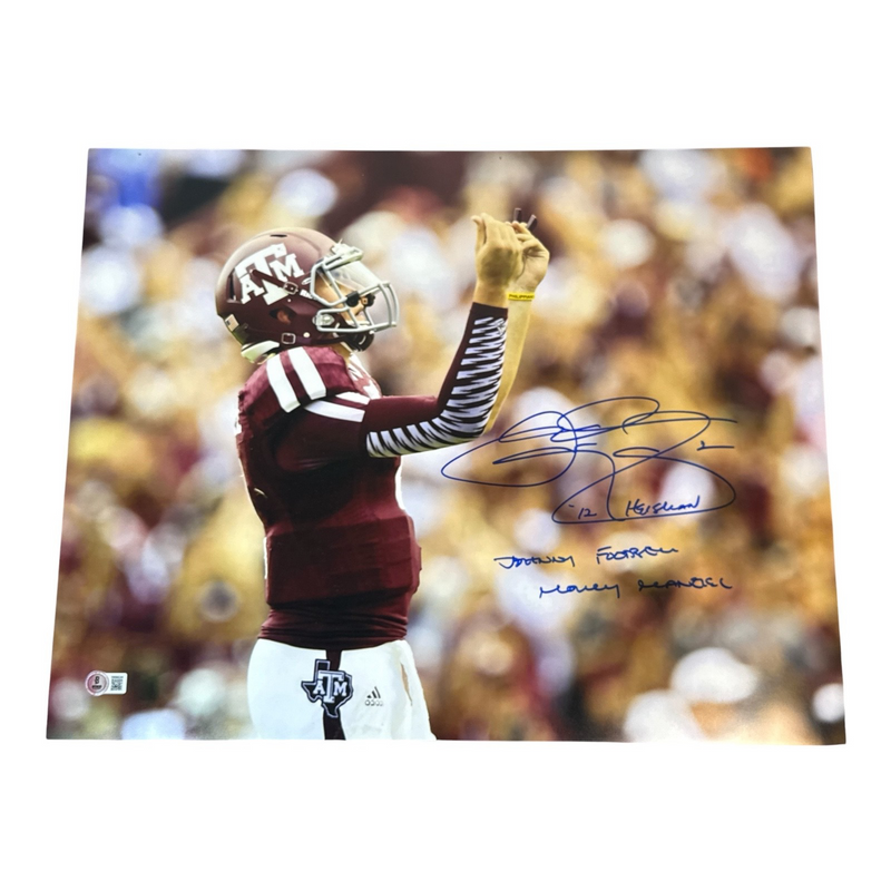 Johnny Manziel Signed Texas A&M Aggies 16x20 Photo w/ 3 Insc. Beckett BAS COA