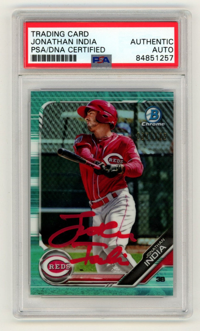 Jonathan India 2019 Bowman Chrome Prospects Aqua Refractor Auto RC /125 PSA Auto