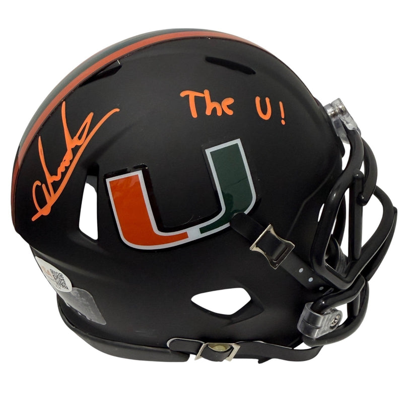 Andres Borregales Signed Black Miami Hurricanes Mini Helmet w/ The U JSA Wit COA