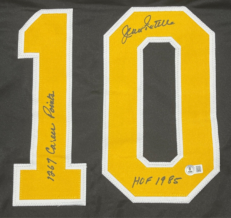 Jean Ratelle Signed Boston Bruins Custom Jersey w 2 Insc Beckett Witness BAS COA