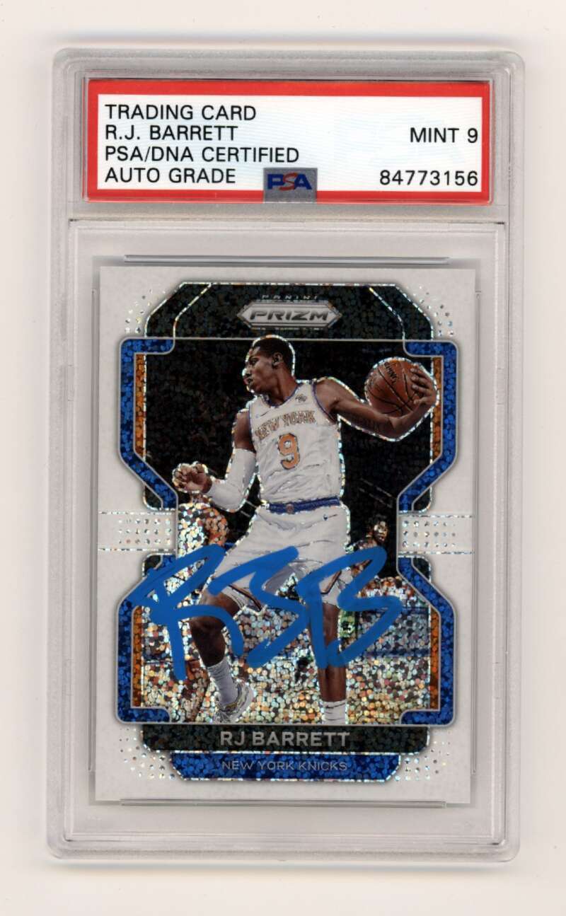 RJ Barrett 2021-22 Panini Prizm #201 White Sparkle SP Signed PSA 9 Auto Knicks
