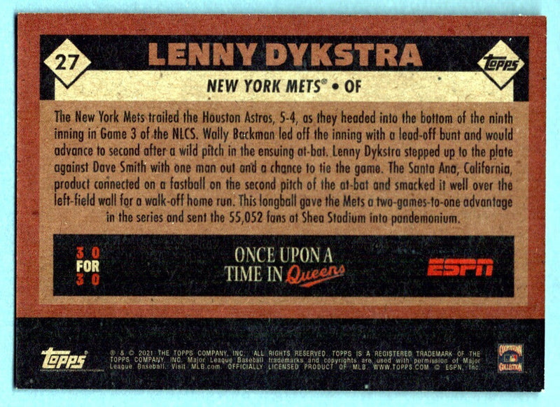 Lenny Dykstra Signed 2021 Topps Once Upon a Time in Queens #27 Color LSCM COA