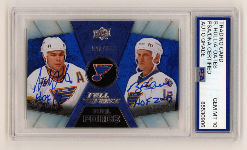 Adam Oates Brett Hull 2015-16 UD Full Force Dual Signed #/649 w/ HOF PSA 10 Auto