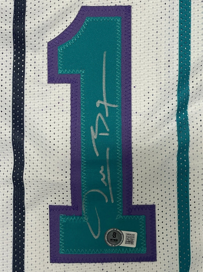 Muggsy Bogues Signed Hornets Custom White Jersey Beckett Witness BAS COA