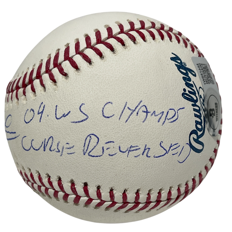 Derek Lowe Signed ROMLB Baseball w/ 2 Ins Beckett Witness BAS COA