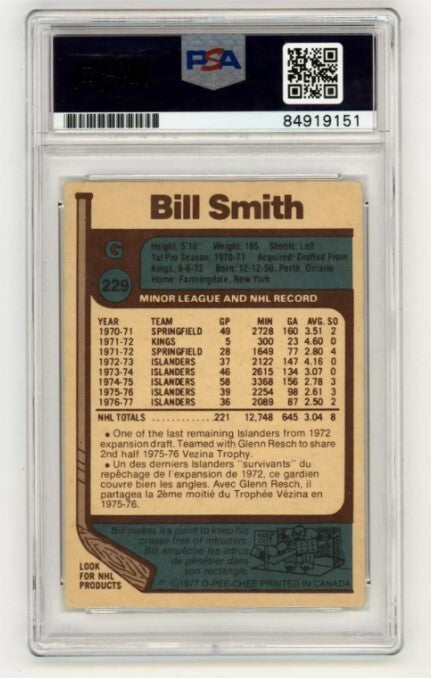 Billy Smith 1977-78 O-Pee-Chee OPC #229 Signed PSA Authentic Black Auto NYI HOF