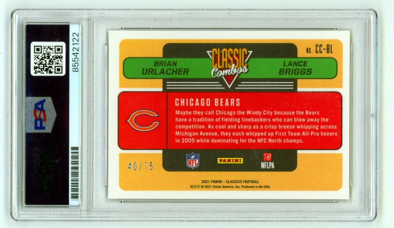 Brian Urlacher Lance Briggs 2021 Panini Classic Combos Gold #/75 Signed PSA Auto