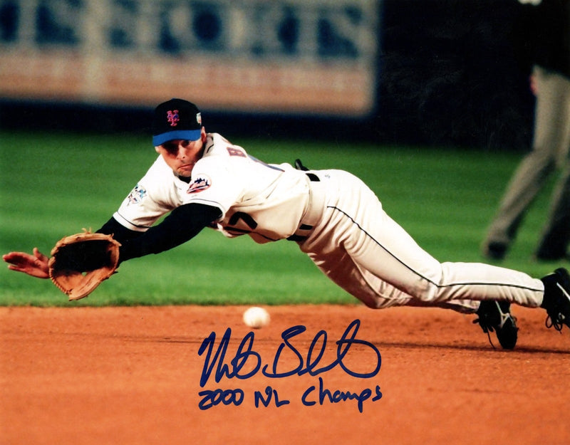 Mike Bordick Signed New York Mets 8x10 Photo w/ 2000 NL Champ LSCM COA